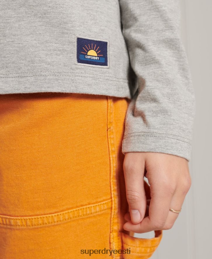 Superdry naised orgaanilisest puuvillast kalitriibuline pikkade varrukatega topp B2LT46781 Riietus helehall