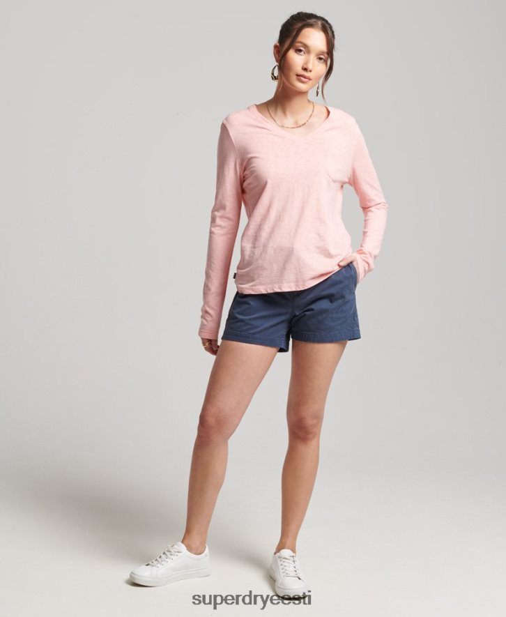 Superdry naised orgaanilisest puuvillast pikkade varrukatega tasku v-kaelusega topp B2LT46552 Riietus roosa