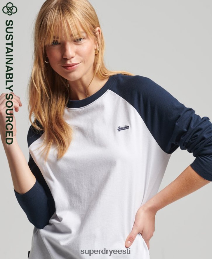 Superdry naised orgaanilisest puuvillast vintage pesapalli pikkade varrukatega topp B2LT46628 Riietus valge