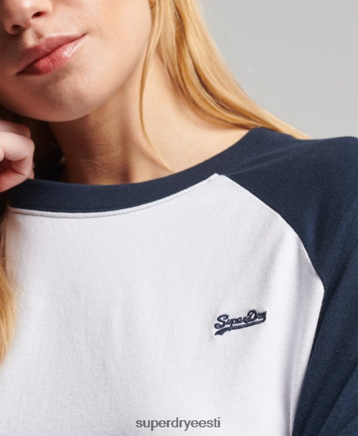 Superdry naised orgaanilisest puuvillast vintage pesapalli pikkade varrukatega topp B2LT46628 Riietus valge