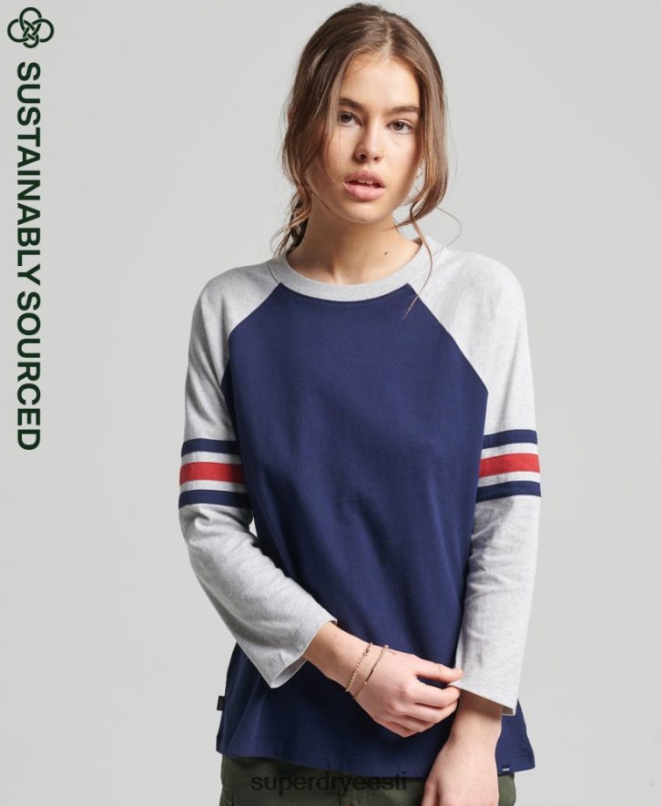 Superdry naised orgaanilisest puuvillast vintage poolvarrukatega pesapallitopp B2LT46575 Riietus merevägi