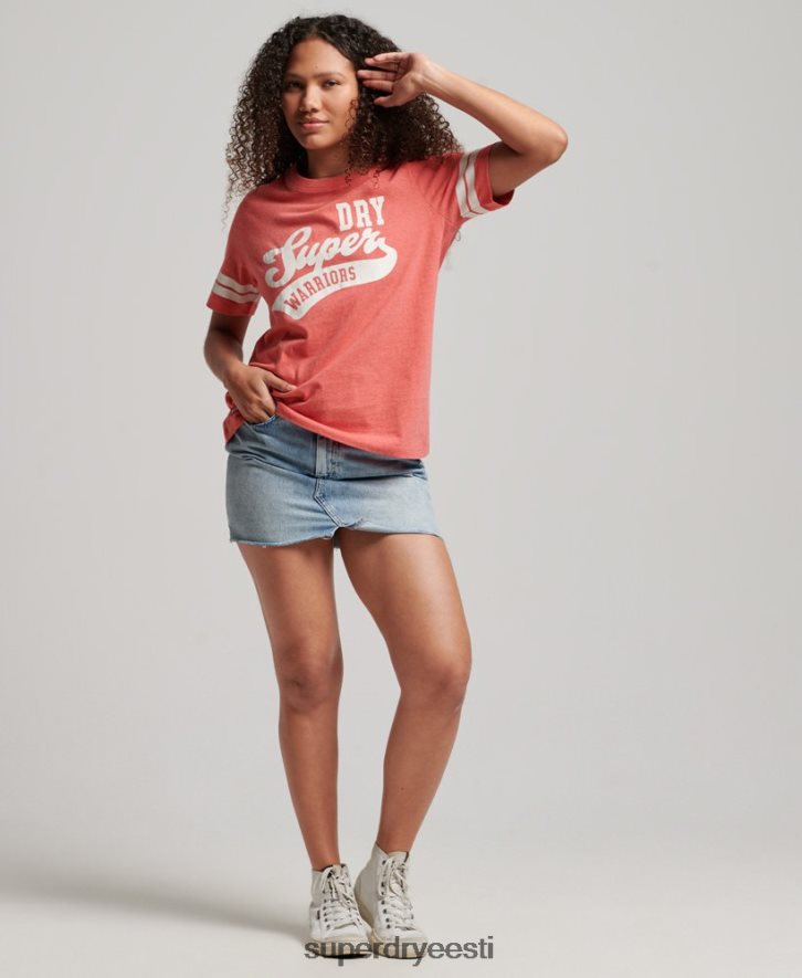 Superdry naised orgaanilisest puuvillast vintage stsenaariumiga kollegiaalne t-särk B2LT42247 Riietus korallid