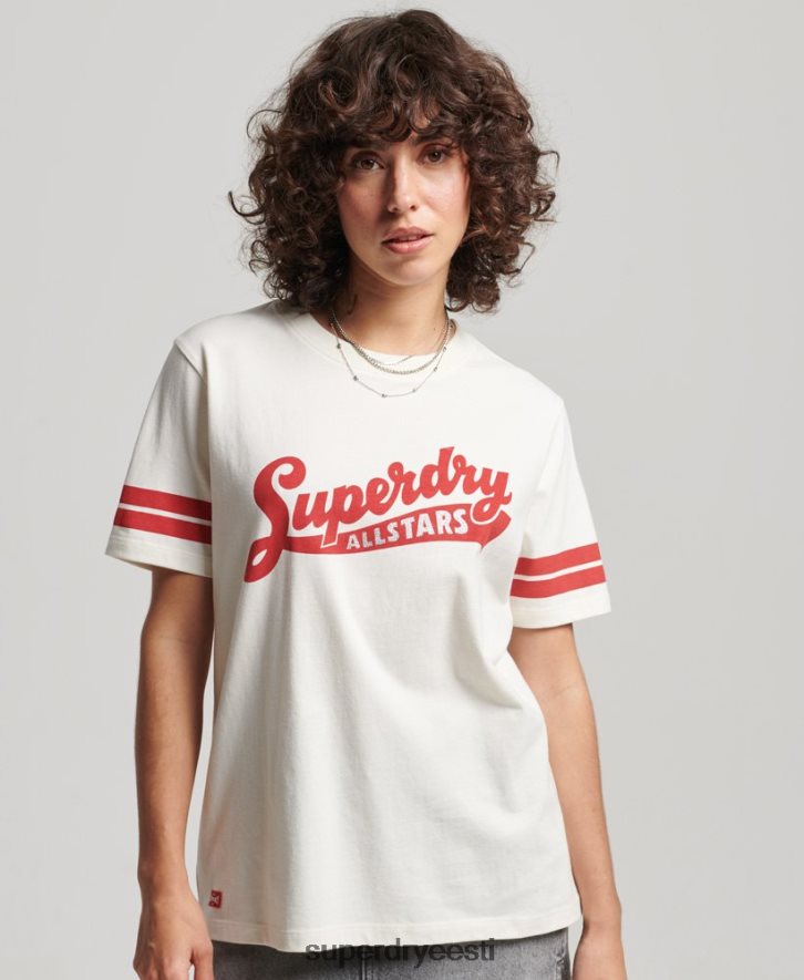 Superdry naised orgaanilisest puuvillast vintage stsenaariumiga kollegiaalne t-särk B2LT42291 Riietus valge