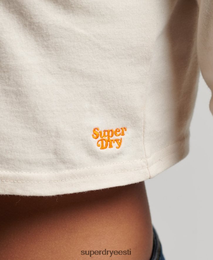 Superdry naised orgaanilisest puuvillast vintage triibuline crop pikkade varrukatega topp B2LT42932 Riietus kreem