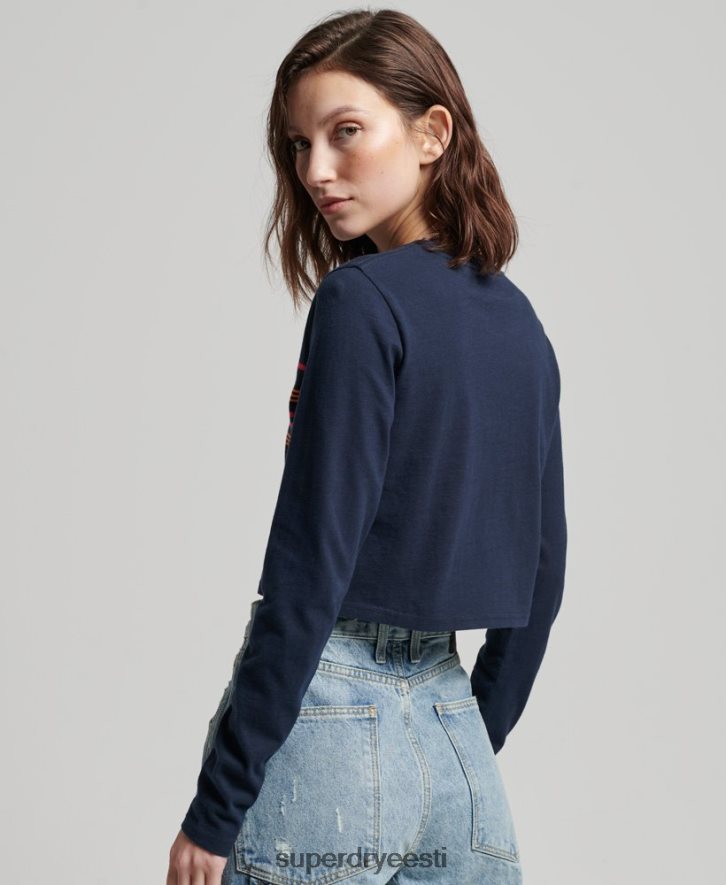 Superdry naised orgaanilisest puuvillast vintage triibuline crop pikkade varrukatega topp B2LT42970 Riietus merevägi