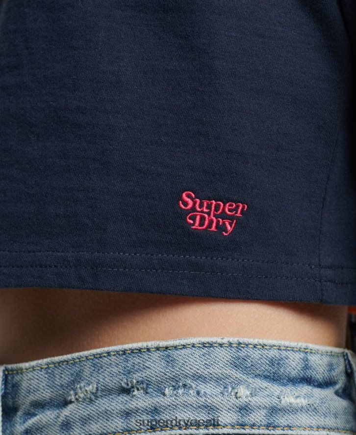 Superdry naised orgaanilisest puuvillast vintage triibuline crop pikkade varrukatega topp B2LT42970 Riietus merevägi