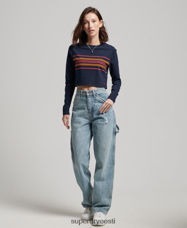 Superdry naised orgaanilisest puuvillast vintage triibuline crop pikkade varrukatega topp B2LT42970 Riietus merevägi