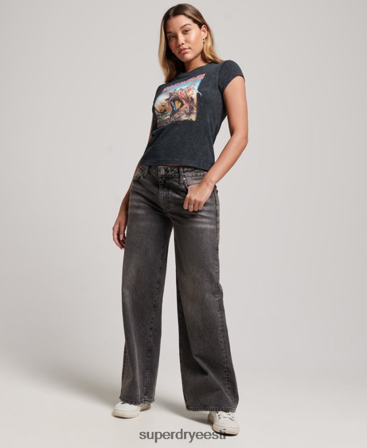 Superdry naised raudne neiu kork varrukatega t-särk B2LT42628 Riietus must