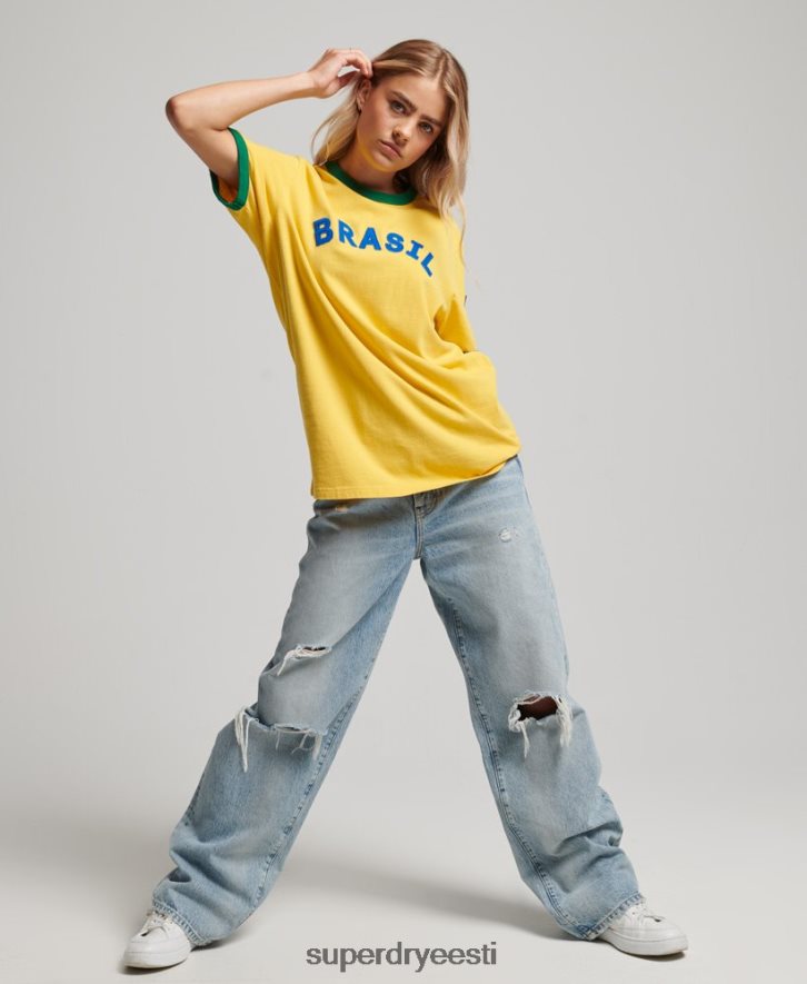 Superdry naised ringspun jalgpalli brasiilia mängupäeva t-särk B2LT42828 Riietus kollane