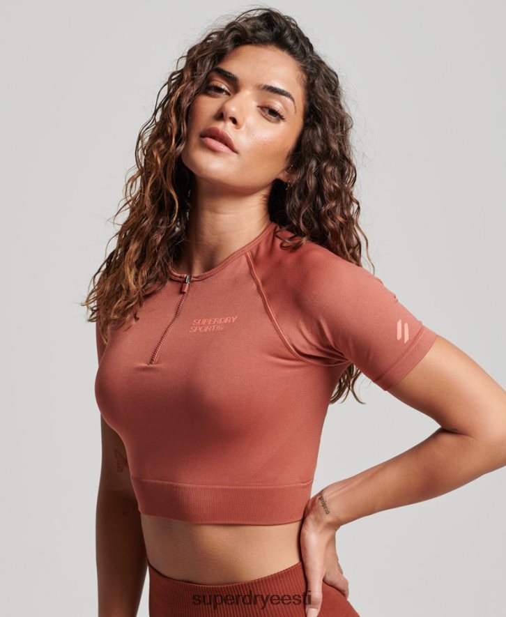 Superdry naised südamikuta õmblusteta kärbitud lühikeste varrukatega topp B2LT42931 Riietus pruun