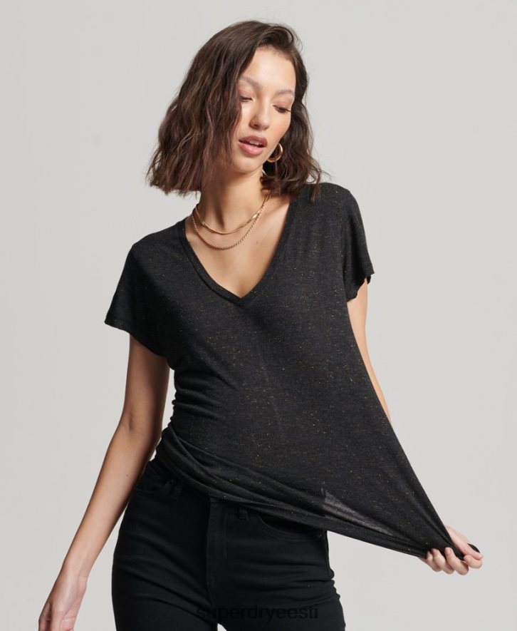 Superdry naised slub v-kaelusega T-särk B2LT42615 Riietus must