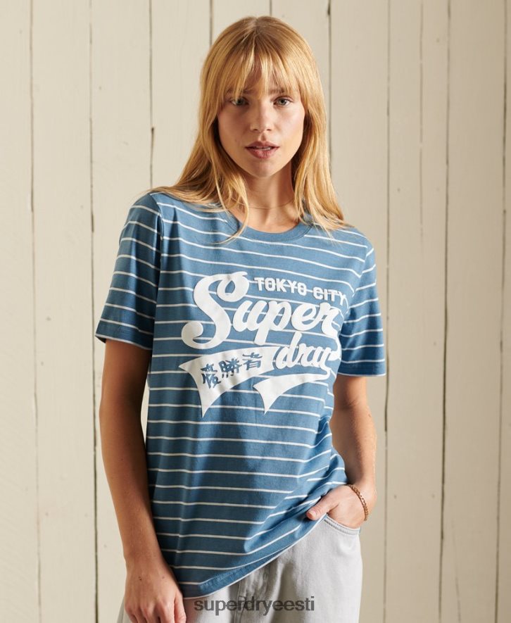 Superdry naised stsenaariumi stiilis kolledži triibuline T-särk B2LT42794 Riietus sinine