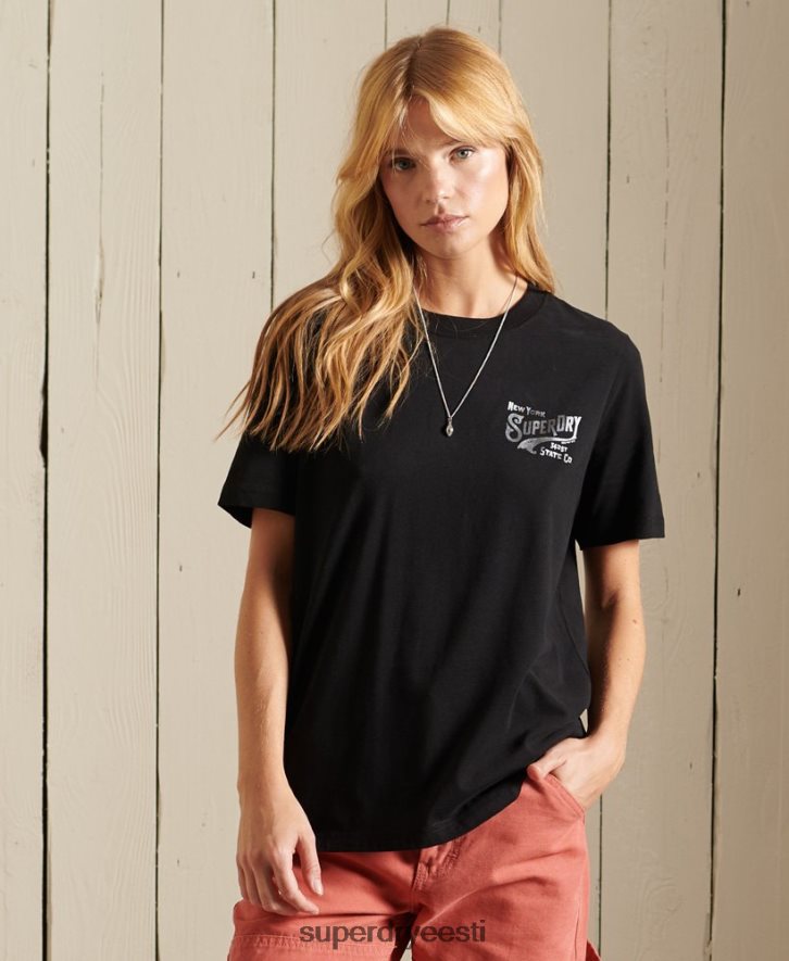 Superdry naised stsenaariumi stiilis tööriiete fooliumist t-särk B2LT46275 Riietus must