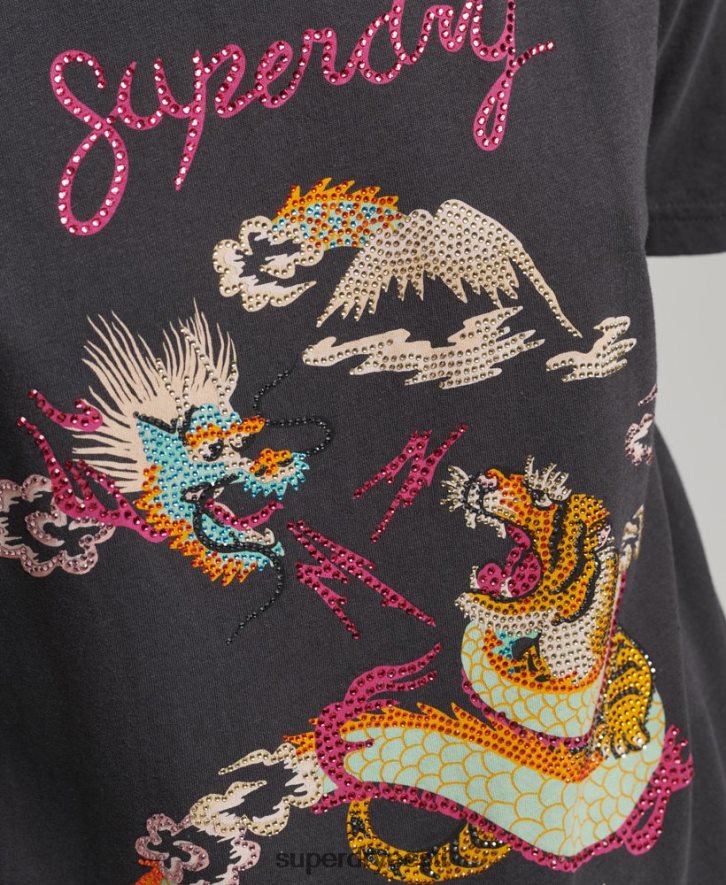 Superdry naised suika graafiline t-särk B2LT42644 Riietus must