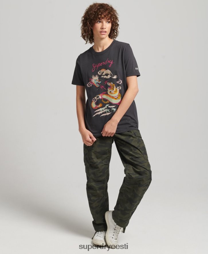 Superdry naised suika graafiline t-särk B2LT42644 Riietus must