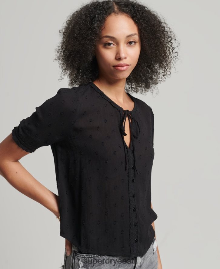 Superdry naised vintage lühikeste varrukatega broderie top B2LT46696 Riietus must