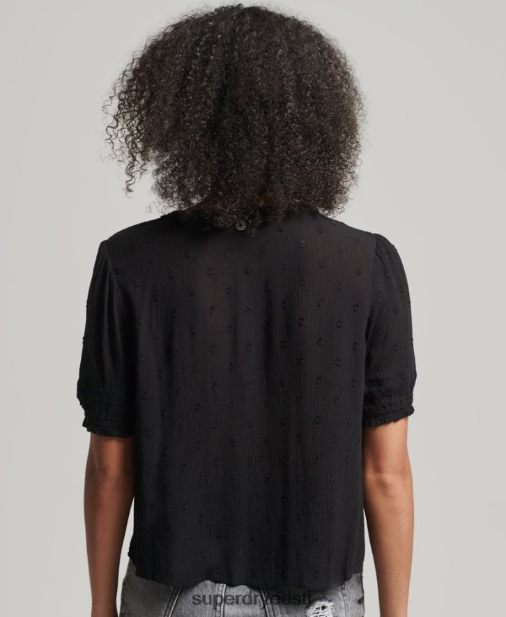 Superdry naised vintage lühikeste varrukatega broderie top B2LT46696 Riietus must
