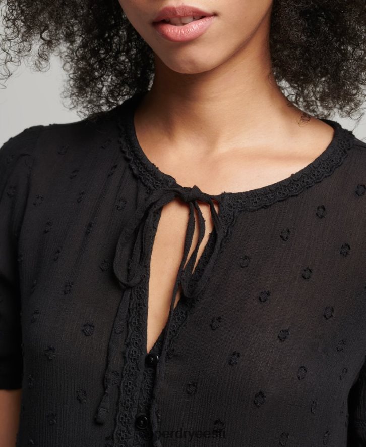Superdry naised vintage lühikeste varrukatega broderie top B2LT46696 Riietus must