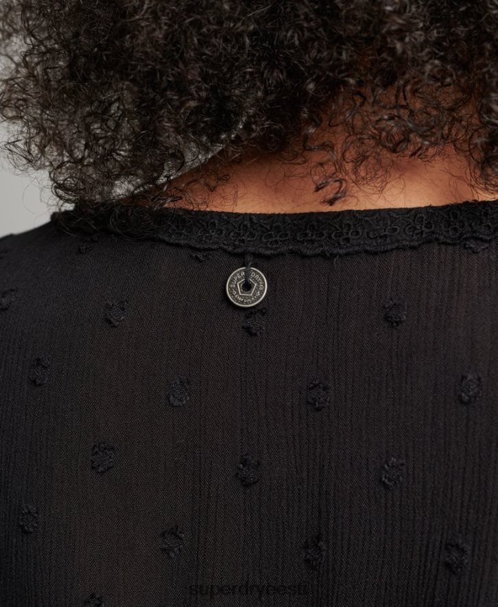 Superdry naised vintage lühikeste varrukatega broderie top B2LT46696 Riietus must