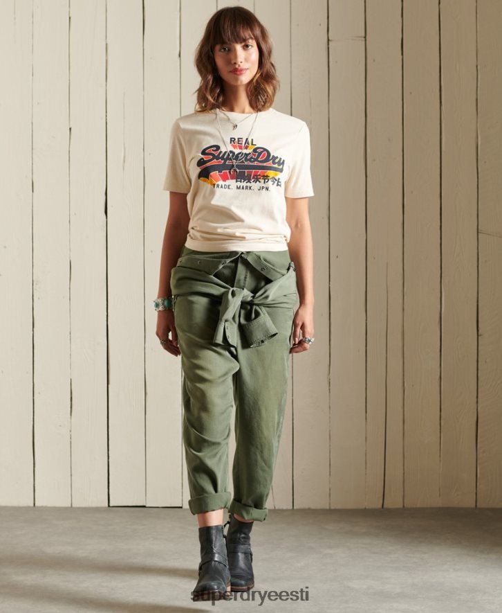 Superdry naised vintage logoga vikerkaare T-särk B2LT42822 Riietus kreem