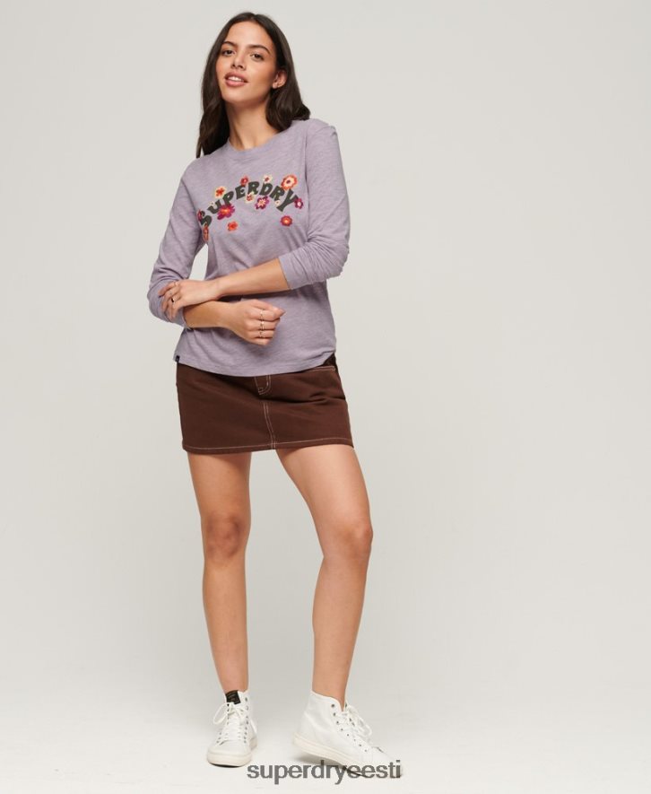 Superdry naised vintage nostalgia pikkade varrukatega topp B2LT42885 Riietus lilla