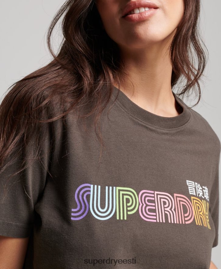 Superdry naised vintage retro vikerkaare T-särk B2LT42683 Riietus tumehall