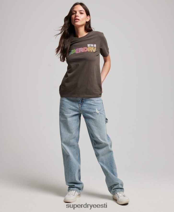 Superdry naised vintage retro vikerkaare T-särk B2LT42683 Riietus tumehall