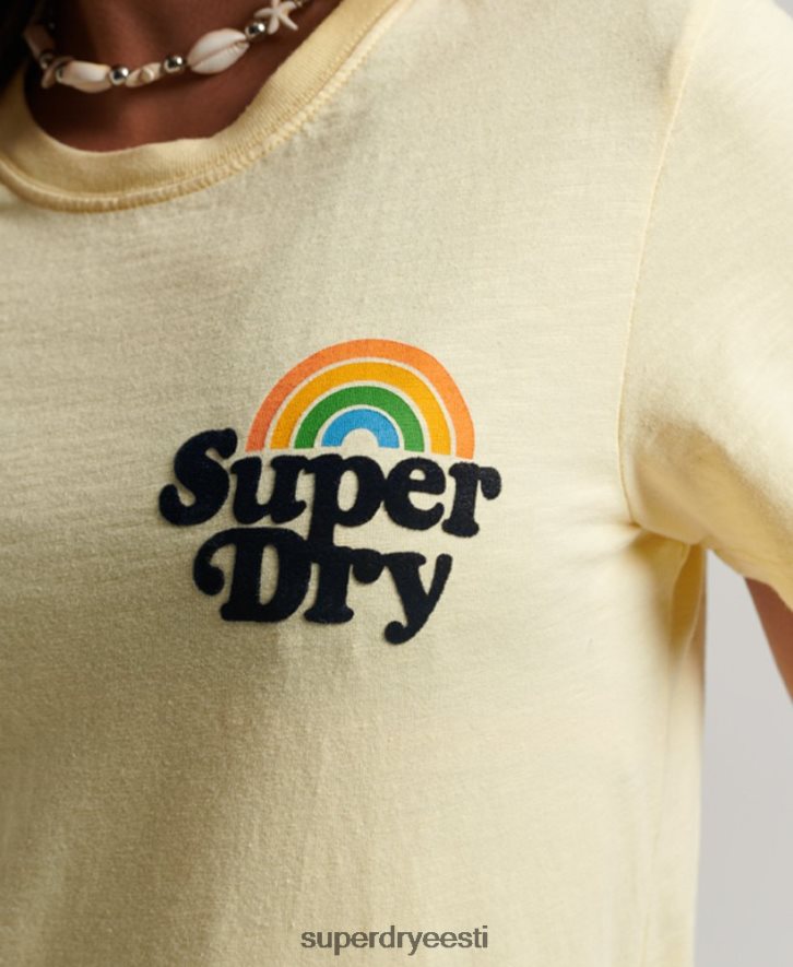 Superdry naised vintage vikerkaare T-särk B2LT42178 Riietus kollane
