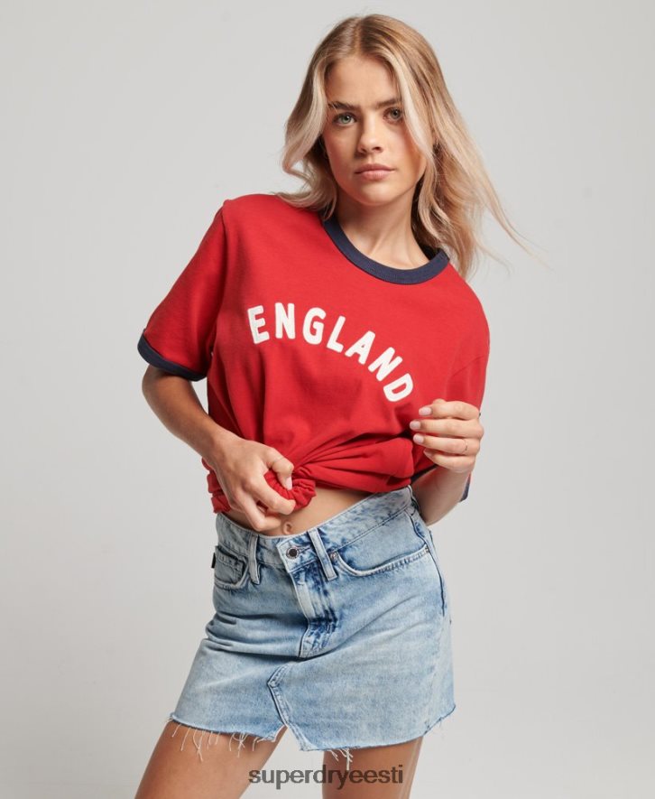 Superdry x Ringspun naised Inglismaa jalgpalli t-särk B2LT42797 Riietus punane