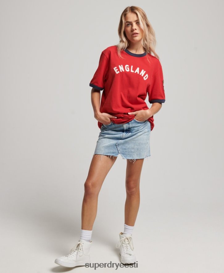 Superdry x Ringspun naised Inglismaa jalgpalli t-särk B2LT42797 Riietus punane