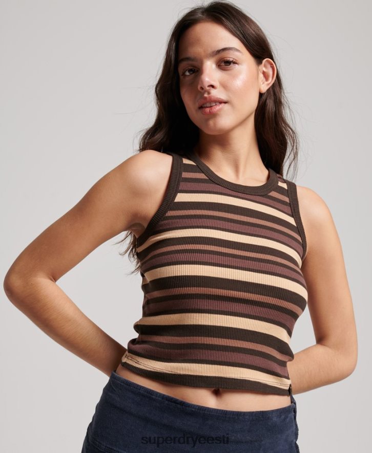 Superdry naised triibuline ribi võidusõitja välja lõigatud vesti ülaosa B2LT46715 Riietus pruun