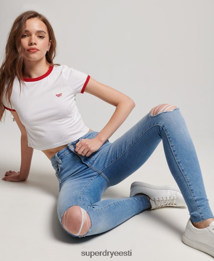 Superdry naised orgaanilisest puuvillast kõrge tõusuga kitsad teksapüksid B2LT43878 Riietus helesinine