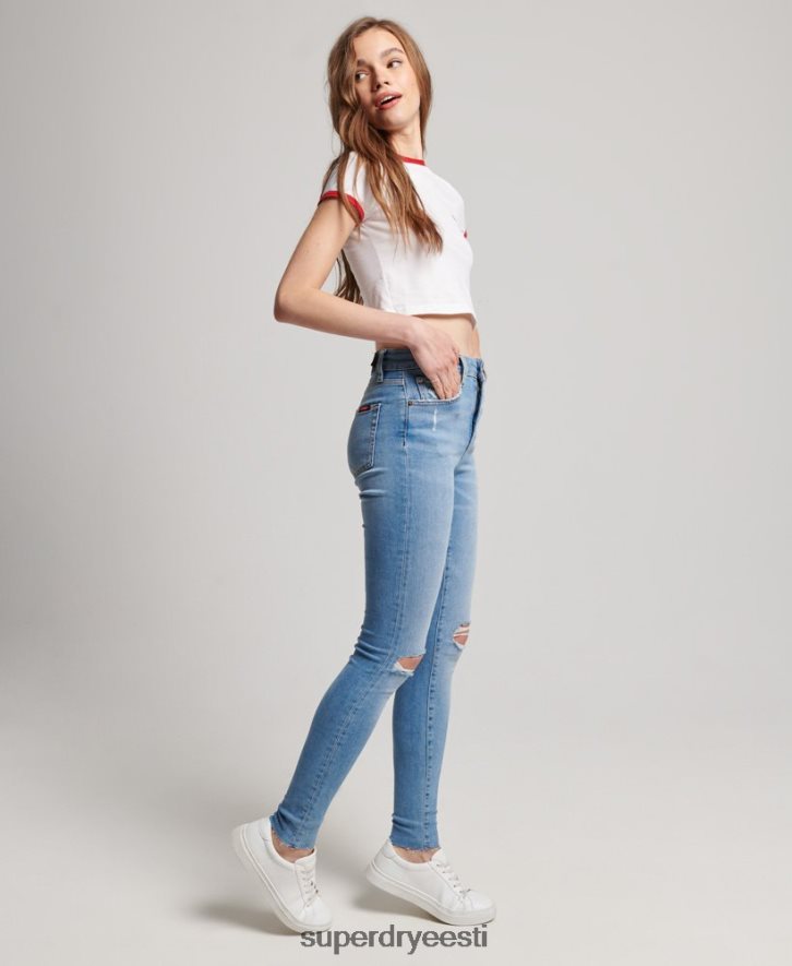 Superdry naised orgaanilisest puuvillast kõrge tõusuga kitsad teksapüksid B2LT43878 Riietus helesinine