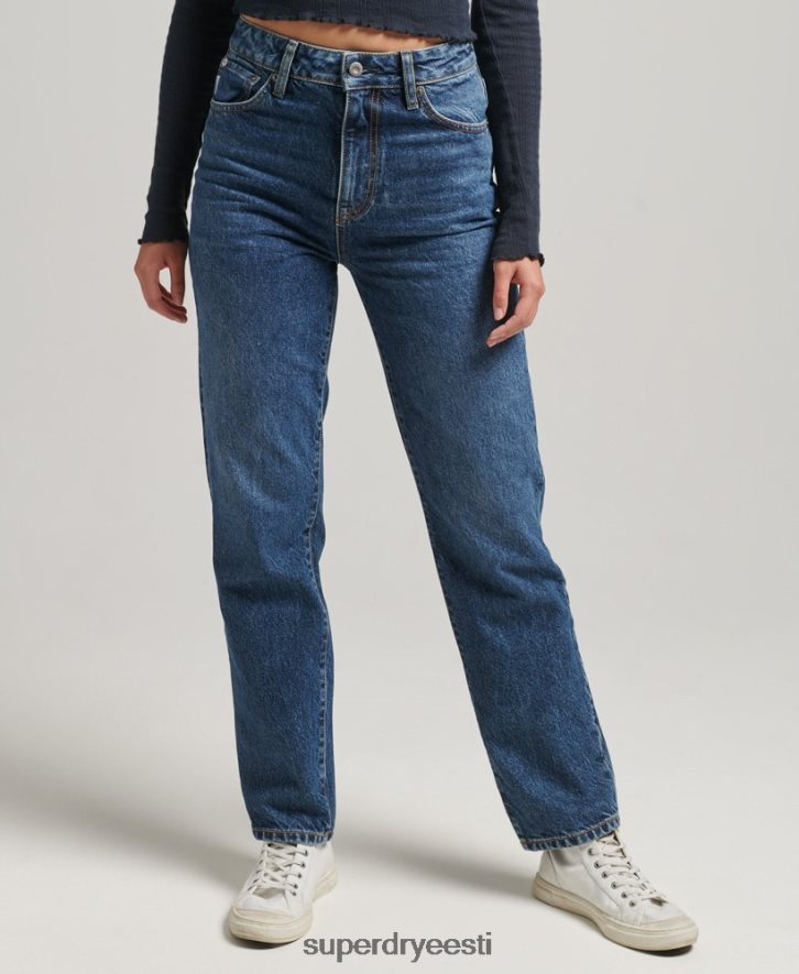 Superdry naised orgaanilisest puuvillast kõrged sirged teksad B2LT43892 Riietus tumesinine