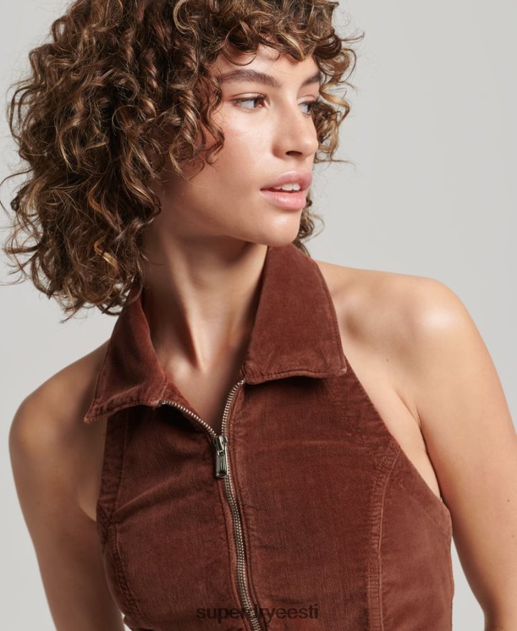 Superdry naised kraega tõmblukuga läbi sametist top B2LT42092 Riietus pruun