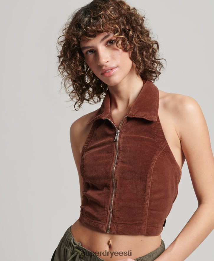 Superdry naised kraega tõmblukuga läbi sametist top B2LT42092 Riietus pruun
