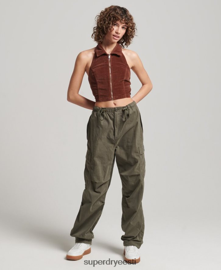 Superdry naised kraega tõmblukuga läbi sametist top B2LT42092 Riietus pruun