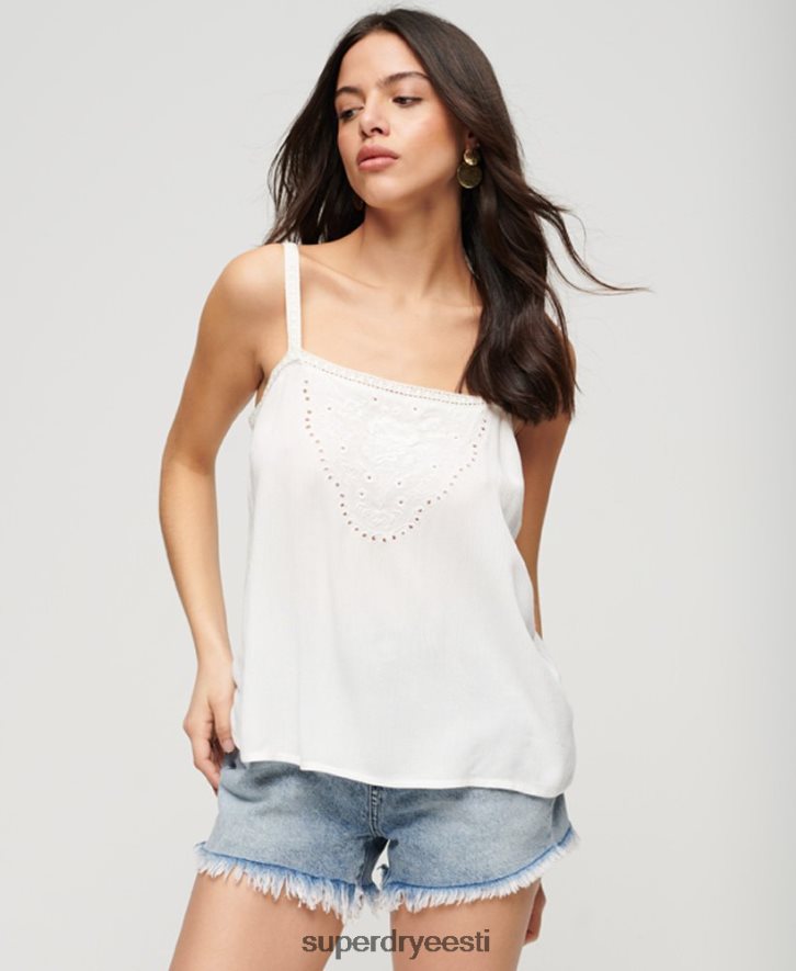 Superdry naised tikitud cami top B2LT42057 Riietus valge