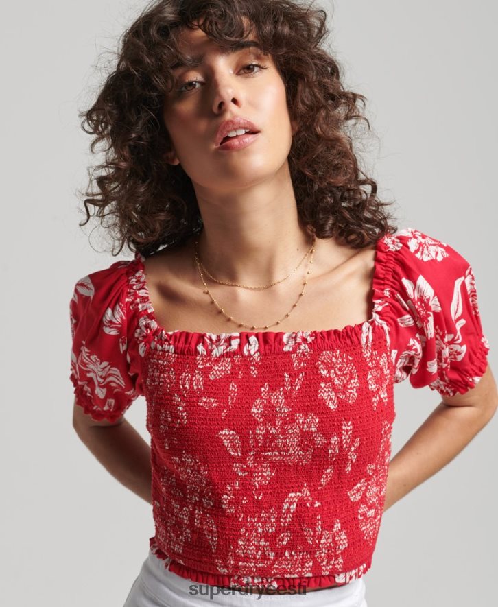 Superdry naised vintage ecovero smocked crop top B2LT46706 Riietus punane