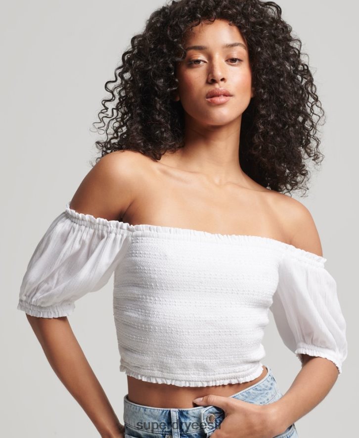 Superdry naised vintage ecovero smocked crop top B2LT46749 Riietus valge